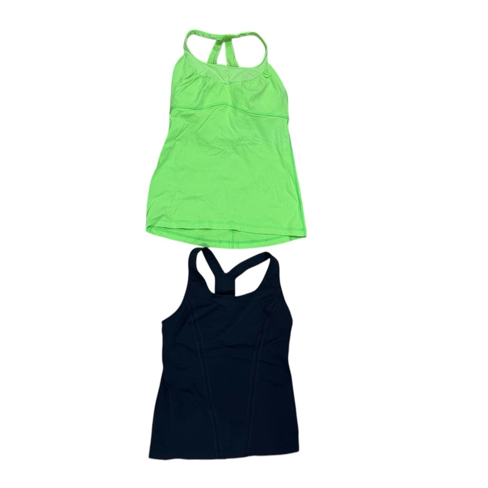 Two Lululemon racer back tank tops lime green and black -size 10